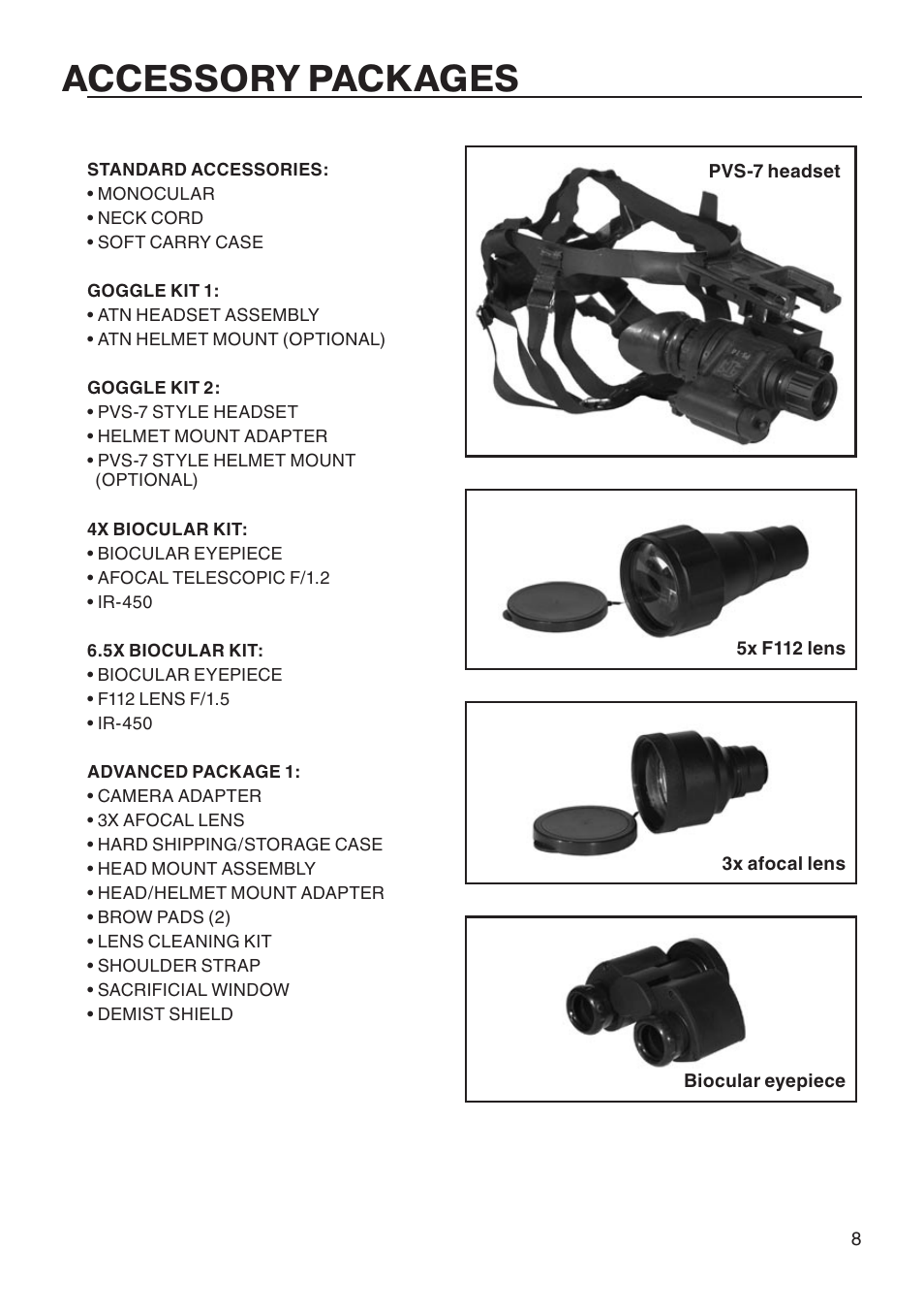 Accessory packages | ATN PS14 User Manual | Page 9 / 12
