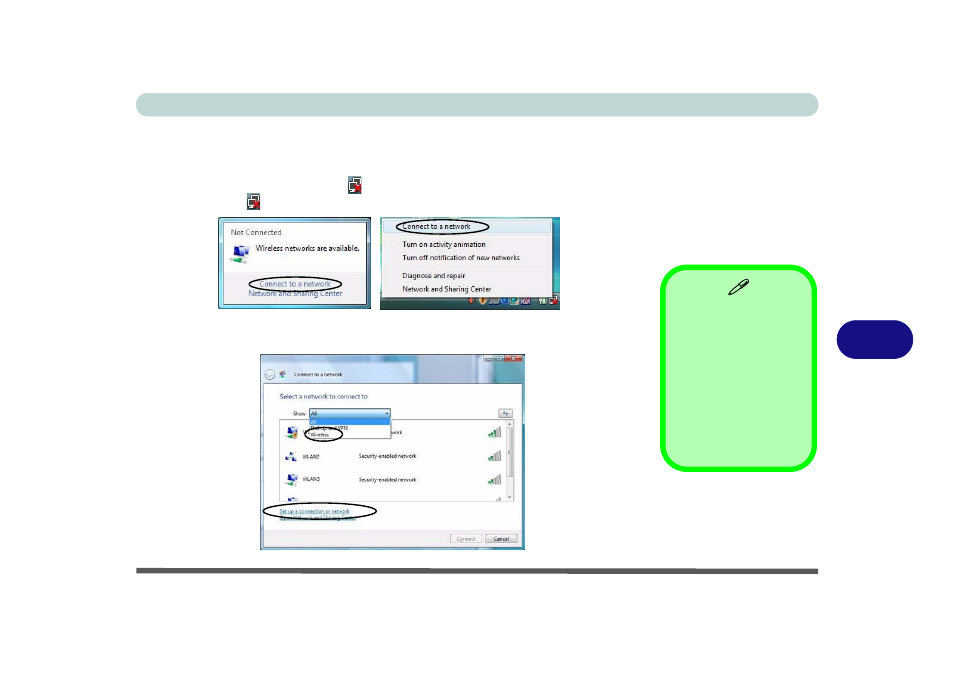 Connecting to a wireless network, Connecting to a wireless network -3, 7connecting to a wireless network | chiliGREEN 15 4 M665S User Manual | Page 101 / 190