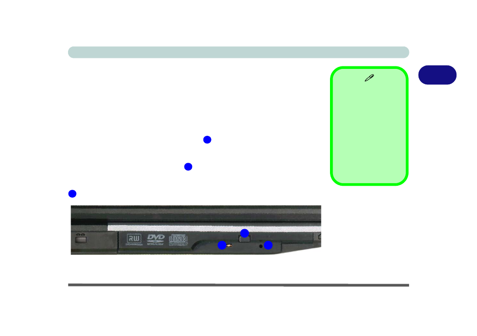 Optical (cd/dvd) device, Loading discs, Optical (cd/dvd) device -3 | Loading discs -3 | chiliGREEN 15 4 M665S User Manual | Page 41 / 190