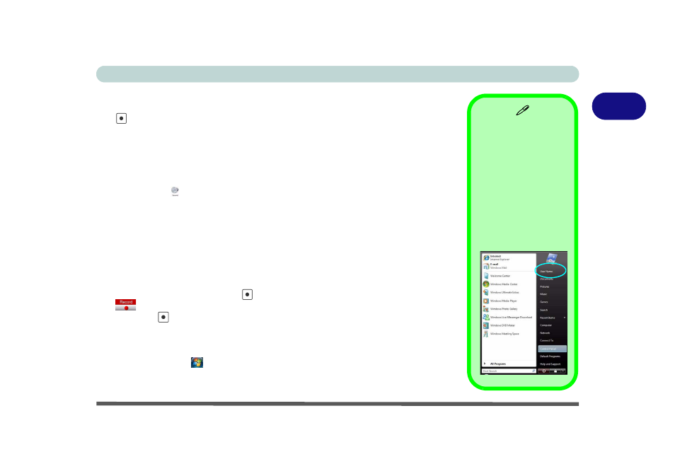 Recording audio, Recording audio -11 | chiliGREEN 15 4 M665S User Manual | Page 49 / 190