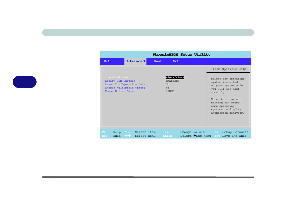 Advanced menu, Installed o/s: (advanced menu), Advanced menu -8 installed o/s: (advanced menu) -8 | Bios utilities 5 - 8 advanced menu, Figure 5 - 5 | chiliGREEN 15 4 M665S User Manual | Page 84 / 190