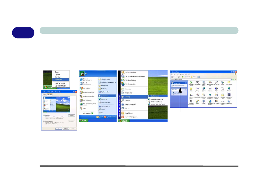 Windows xp start menu & control panel, Windows xp start menu & control panel -14 | chiliGREEN 15 4 M665NC User Manual | Page 34 / 154