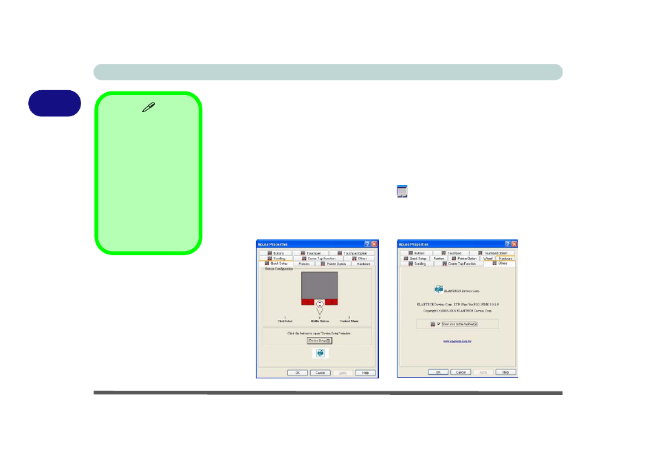 Touchpad and buttons/mouse, Configuring the touchpad and buttons, Touchpad and buttons/mouse -12 | Configuring the touchpad and buttons -12 | chiliGREEN 15 4 M665NC User Manual | Page 50 / 154