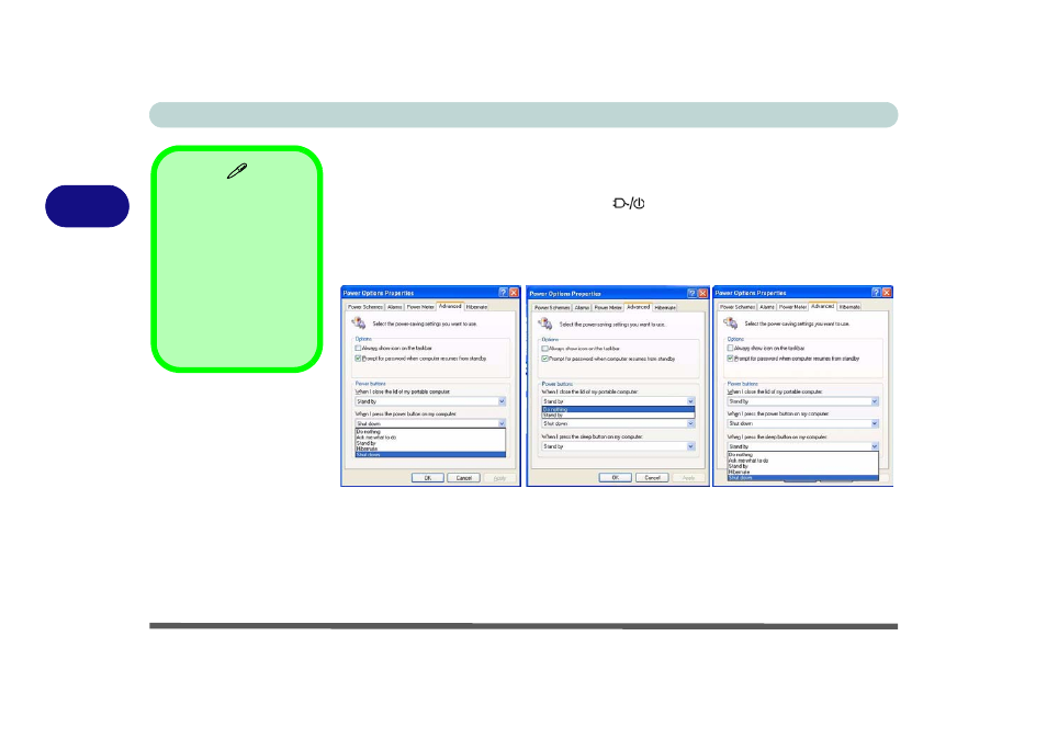 Configuring the power button, Configuring the power button -8 | chiliGREEN 15 4 M665NC User Manual | Page 62 / 154