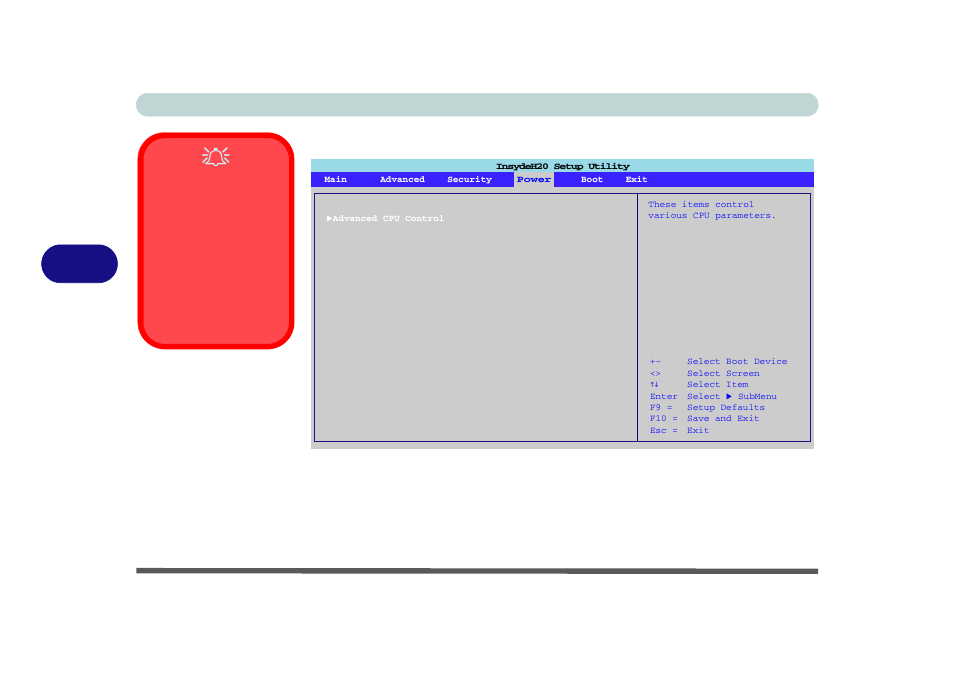 Power menu, Advanced cpu control (power menu), Bios utilities 5 - 10 power menu | Figure 5 - 5 | chiliGREEN 15 4 M665NC User Manual | Page 86 / 154