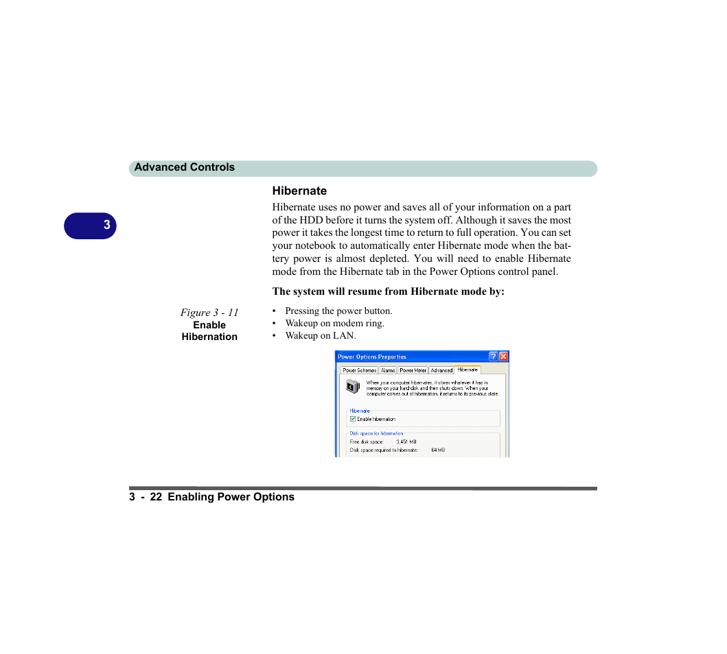 Hibernate, Figure 3 - 11 enable hibernation, Hibernate -22 | chiliGREEN D620S U User Manual | Page 105 / 209