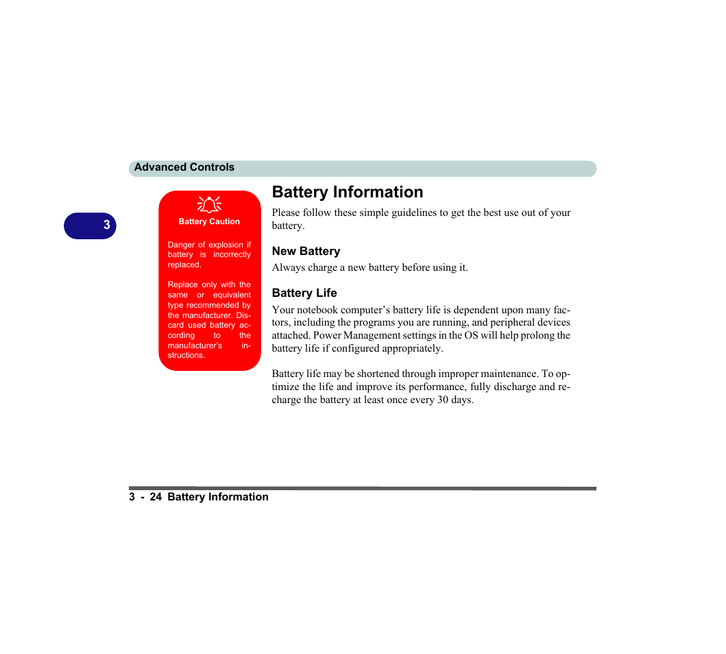Battery information, Battery caution, New battery | Battery life, Battery | chiliGREEN D620S U User Manual | Page 107 / 209