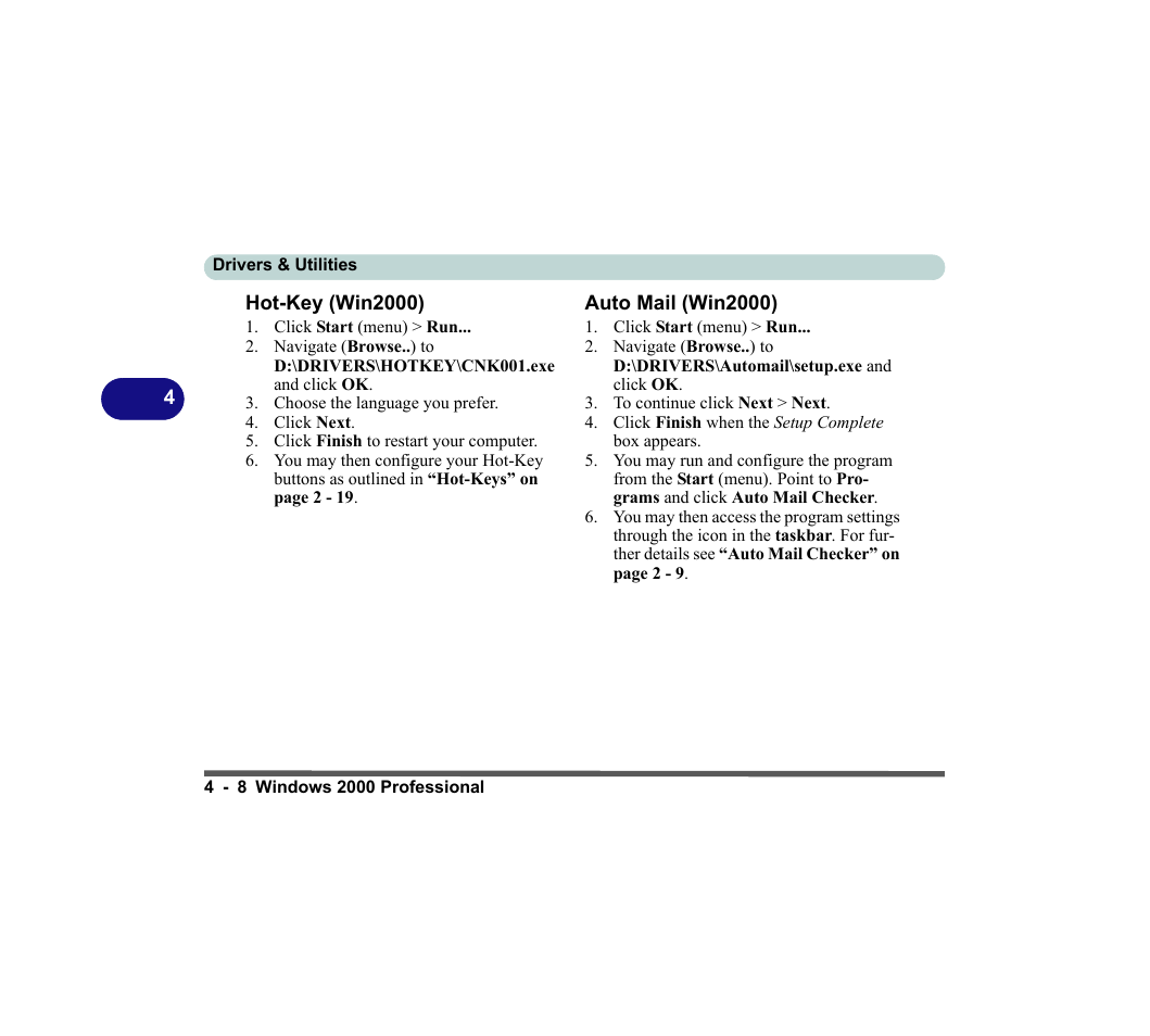Hot-key (win2000), Auto mail (win2000), Hot-key (win2000) -8 auto mail (win2000) -8 | chiliGREEN D620S U User Manual | Page 119 / 209