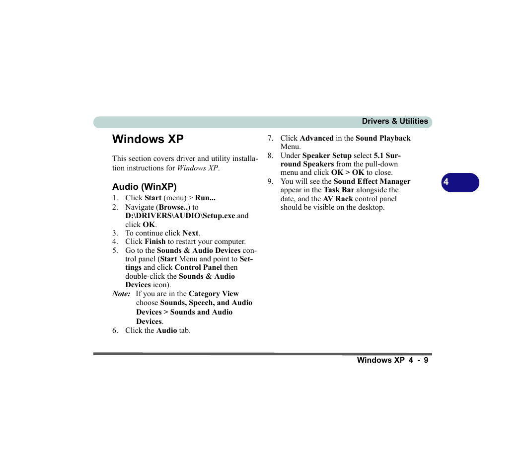 Windows xp, Audio (winxp), Windows xp -9 audio (winxp) -9 | chiliGREEN D620S U User Manual | Page 120 / 209