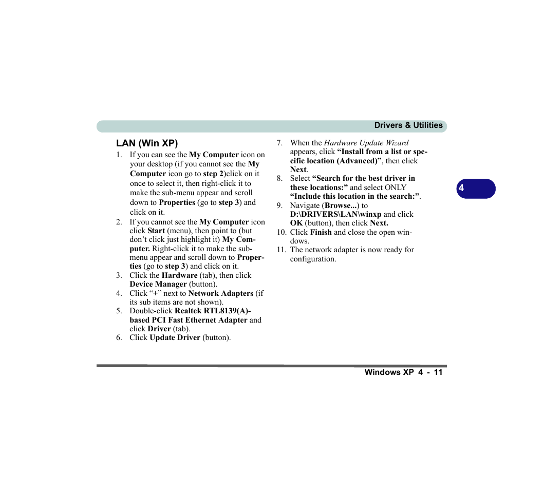 Lan (win xp), Lan (win xp) -11 | chiliGREEN D620S U User Manual | Page 122 / 209