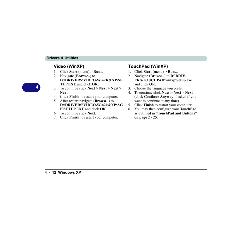 Video (winxp), Touchpad (winxp), Video (winxp) -12 touchpad (winxp) -12 | chiliGREEN D620S U User Manual | Page 123 / 209