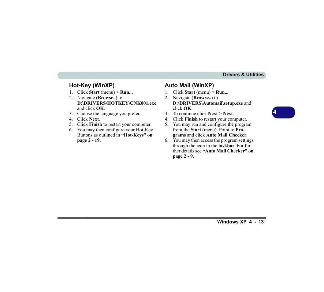 Hot-key (winxp), Auto mail (winxp), Hot-key (winxp) -13 auto mail (winxp) -13 | chiliGREEN D620S U User Manual | Page 124 / 209
