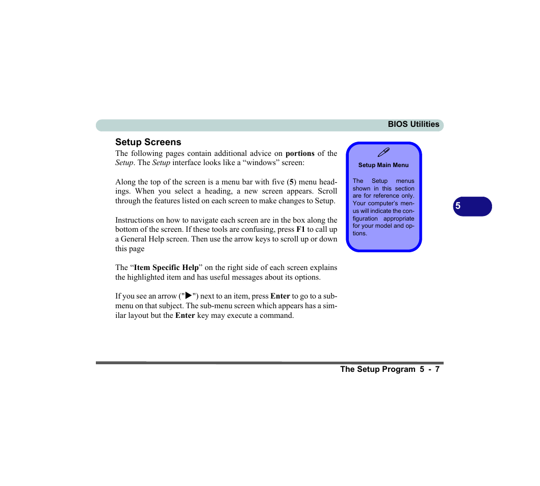 Setup screens, Setup main menu, Setup screens -7 | chiliGREEN D620S U User Manual | Page 132 / 209
