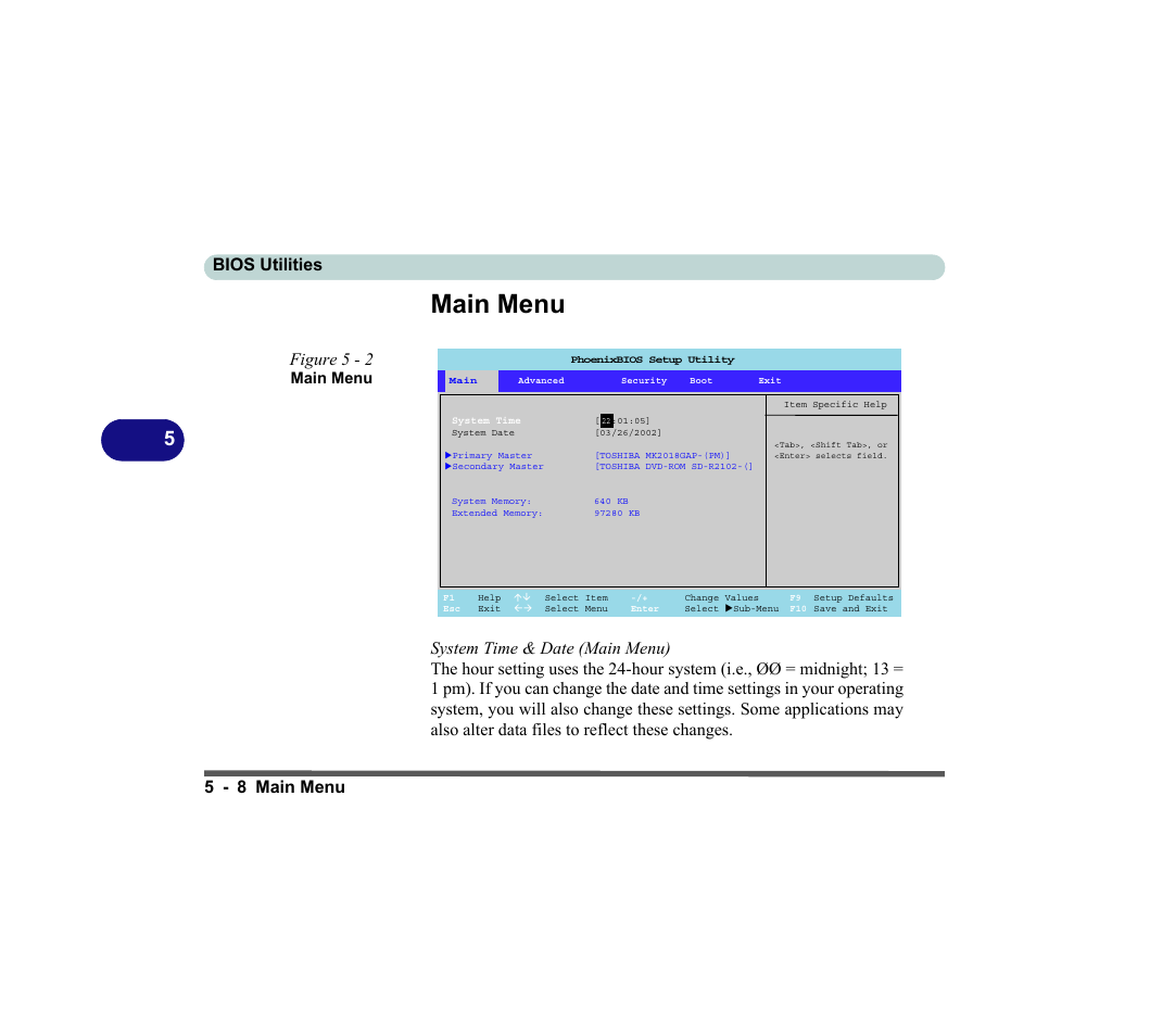 Main menu, Figure 5 - 2 main menu, Main menu -8 | Bios utilities 5 - 8 main menu | chiliGREEN D620S U User Manual | Page 133 / 209
