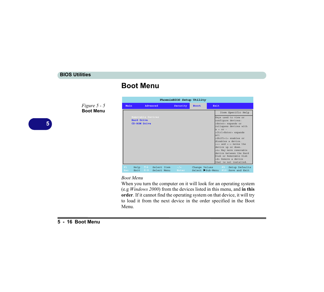 Boot menu, Figure 5 - 5 boot menu, Boot menu -16 | Bios utilities 5 - 16 boot menu | chiliGREEN D620S U User Manual | Page 141 / 209