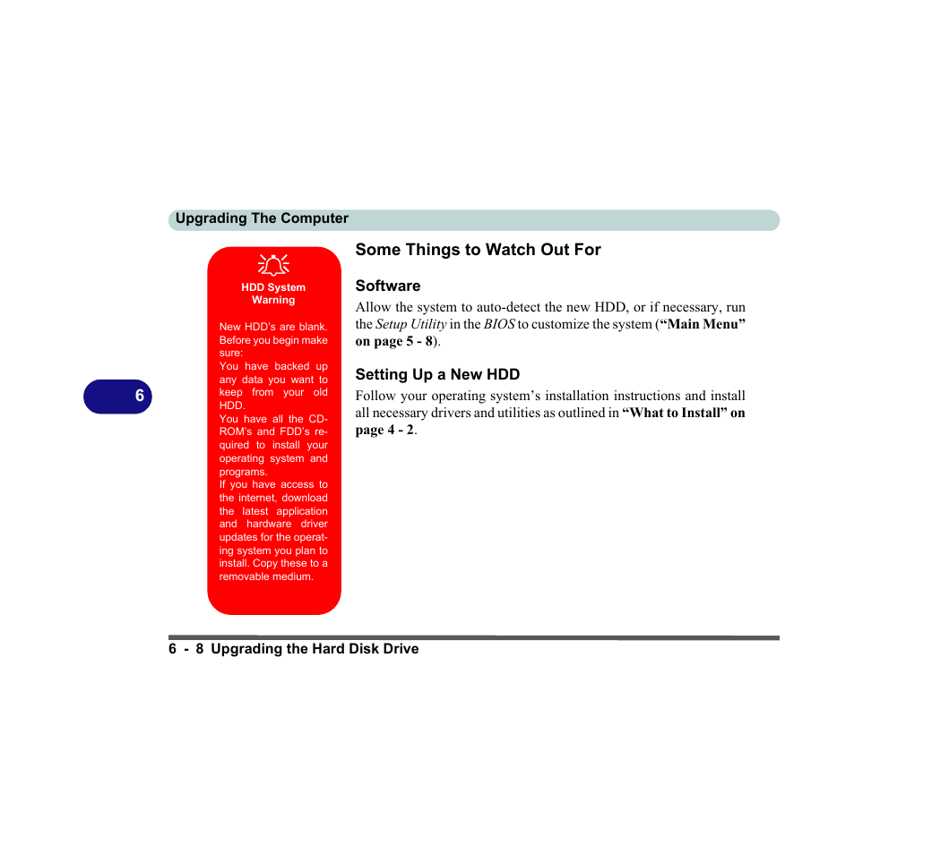 Some things to watch out for, Hdd system warning, Software | Setting up a new hdd | chiliGREEN D620S U User Manual | Page 151 / 209