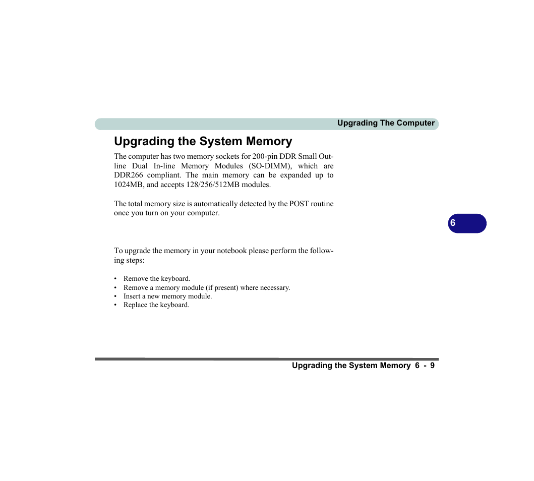 Upgrading the system memory, Upgrading the system memory -9 | chiliGREEN D620S U User Manual | Page 152 / 209