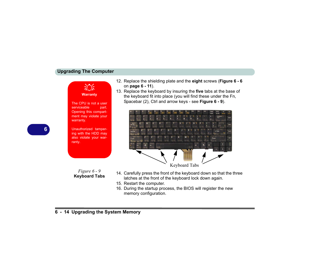 Figure 6 - 9 keyboard tabs, Warranty | chiliGREEN D620S U User Manual | Page 157 / 209