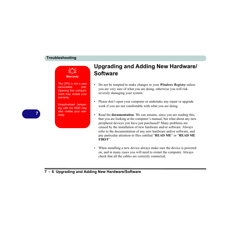 Upgrading and adding new hardware/ software, Warranty, Upgrading and adding new hardware/software -6 | chiliGREEN D620S U User Manual | Page 163 / 209