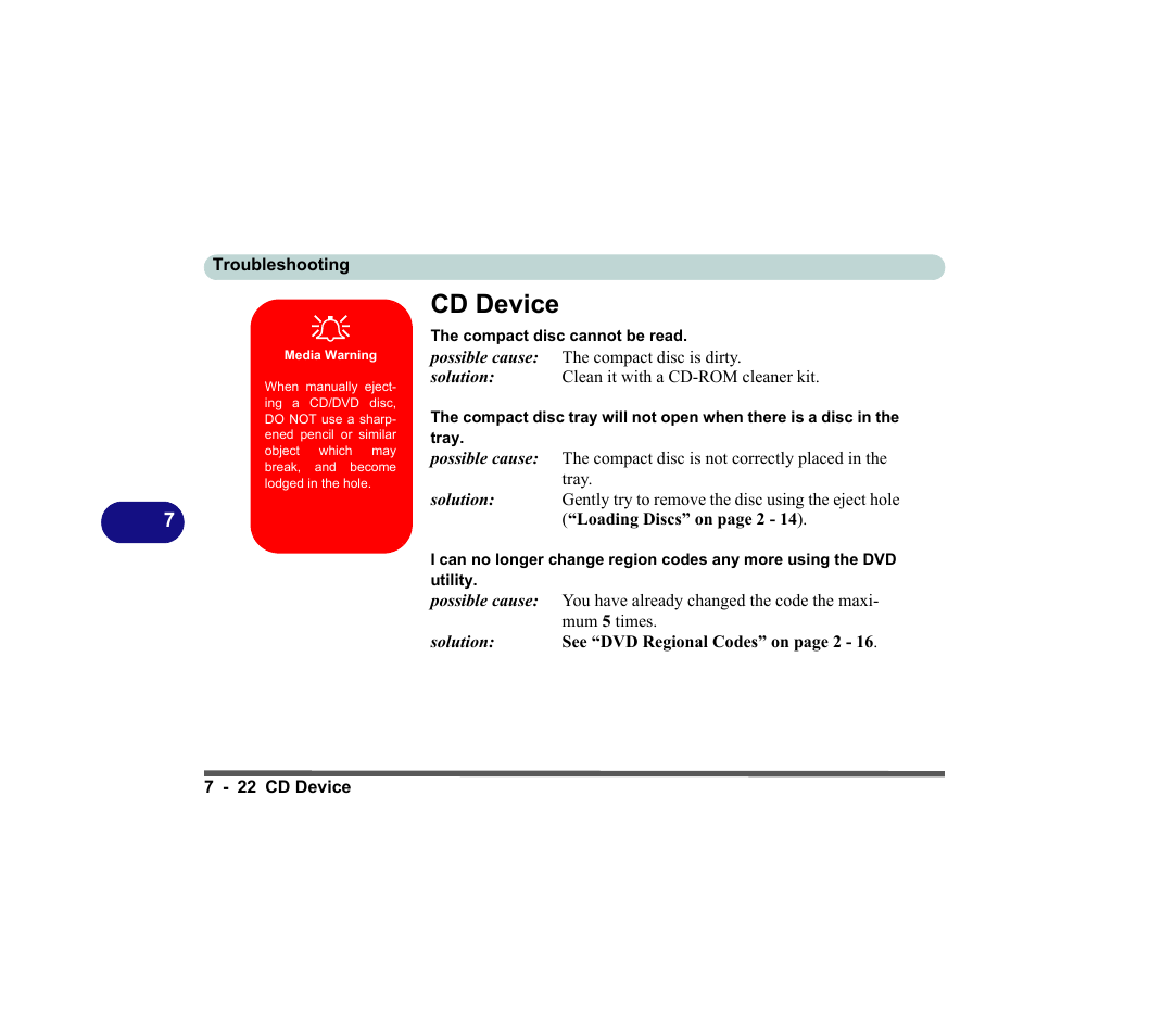 Cd device, Media warning, Cd device -22 | chiliGREEN D620S U User Manual | Page 179 / 209