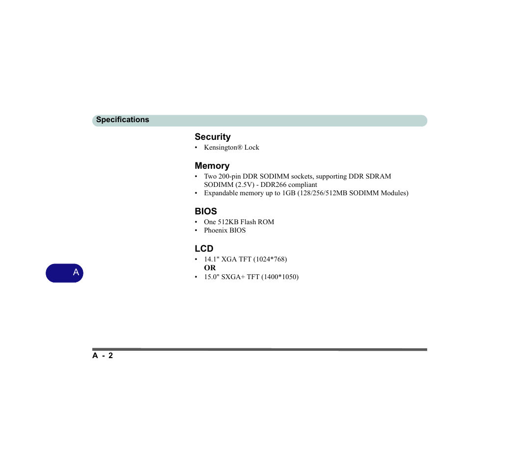 Security, Memory, Bios | chiliGREEN D620S U User Manual | Page 203 / 209