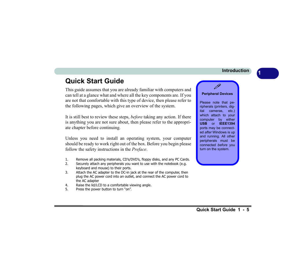 Quick start guide, Peripheral devices, Quick start guide -5 | chiliGREEN D620S U User Manual | Page 34 / 209