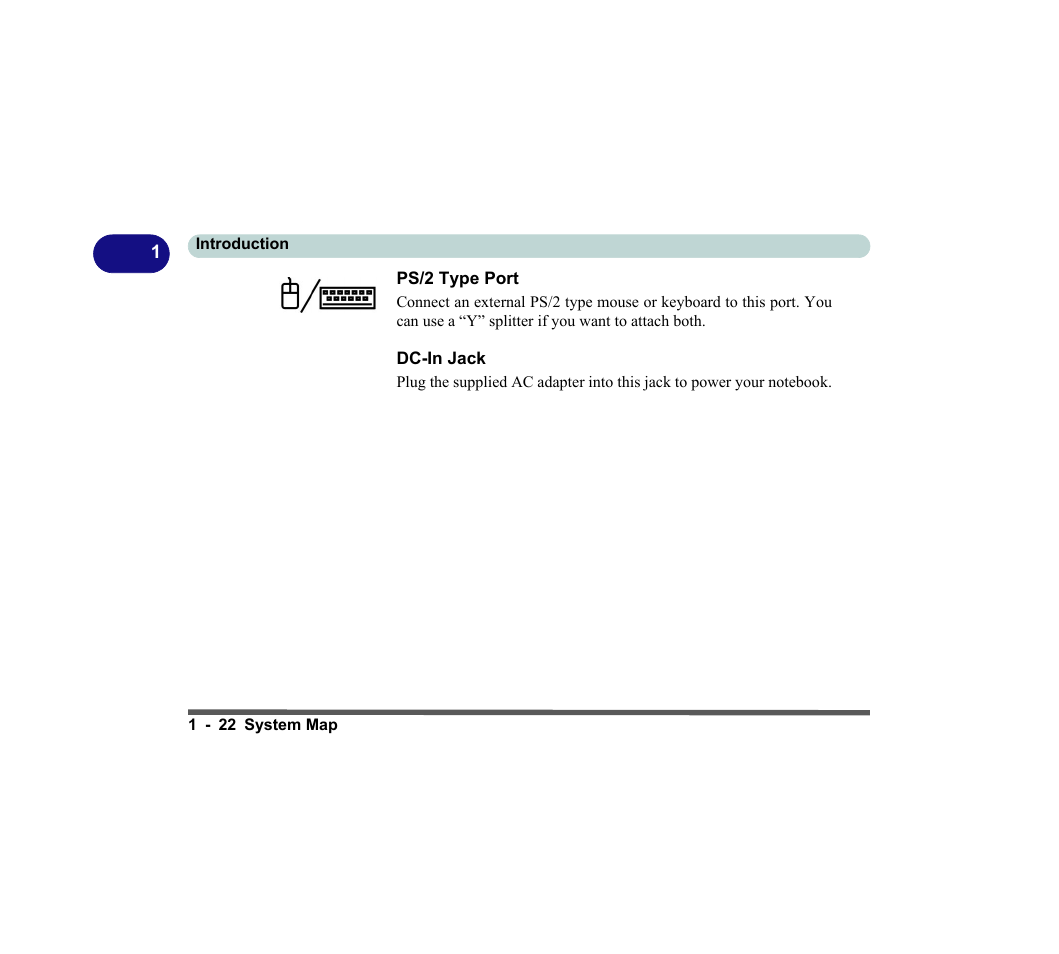 Ps/2 type port, Dc-in jack, Ps/2 type port -22 dc-in jack -22 | chiliGREEN D620S U User Manual | Page 51 / 209