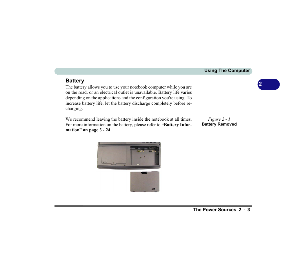Battery, Figure 2 - 1 battery removed, Battery -3 | chiliGREEN D620S U User Manual | Page 56 / 209