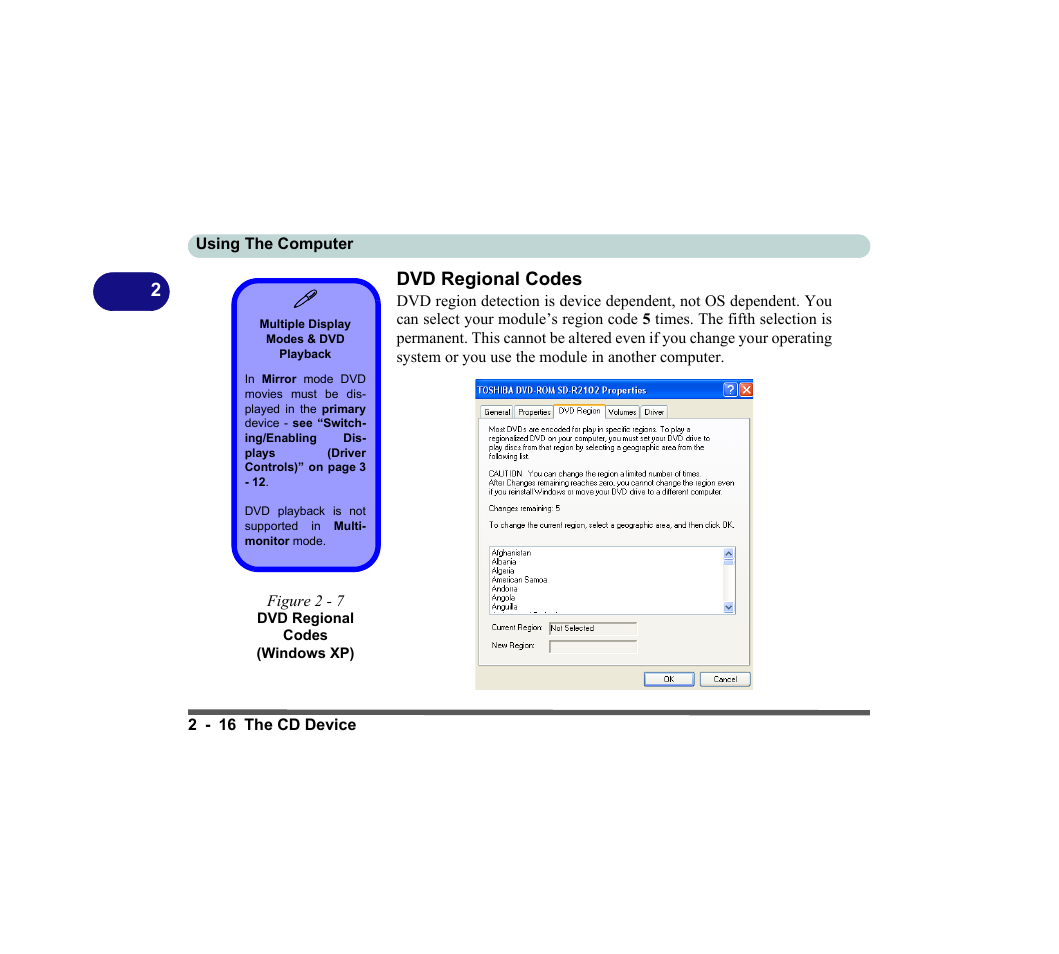 Dvd regional codes, Figure 2 - 7 dvd regional codes (windows xp), Multiple display modes & dvd playback | Dvd regional codes -16 | chiliGREEN D620S U User Manual | Page 69 / 209