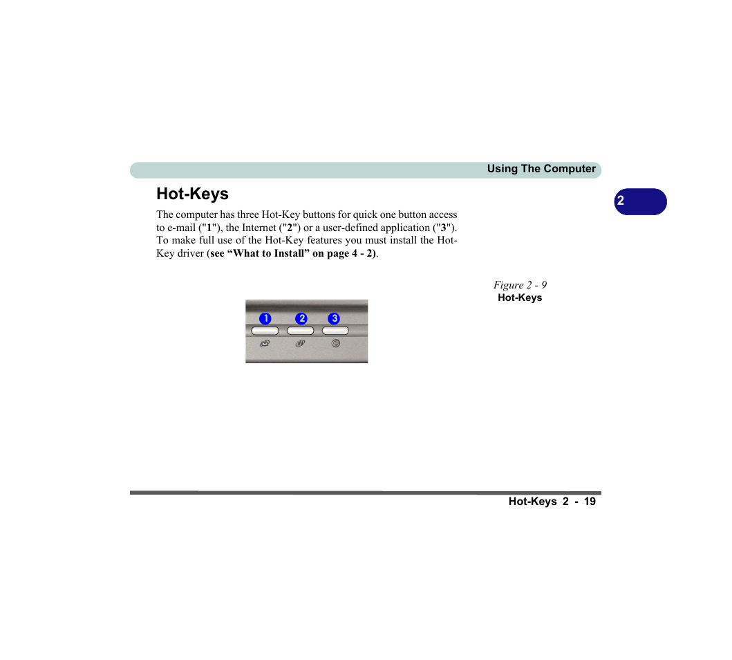 Hot-keys, Figure 2 - 9 hot-keys, Hot-keys -19 | chiliGREEN D620S U User Manual | Page 72 / 209