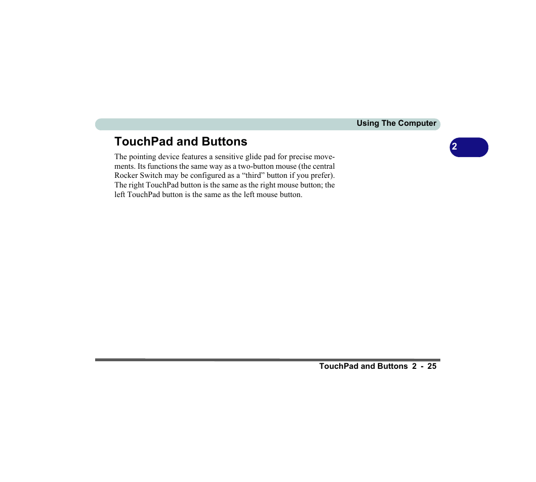 Touchpad and buttons, Touchpad and buttons -25 | chiliGREEN D620S U User Manual | Page 78 / 209