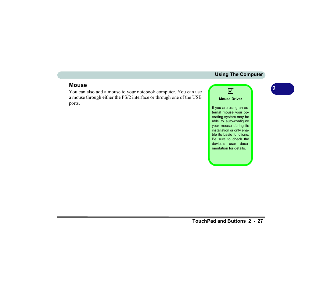 Mouse, Mouse driver, Mouse -27 | chiliGREEN D620S U User Manual | Page 80 / 209