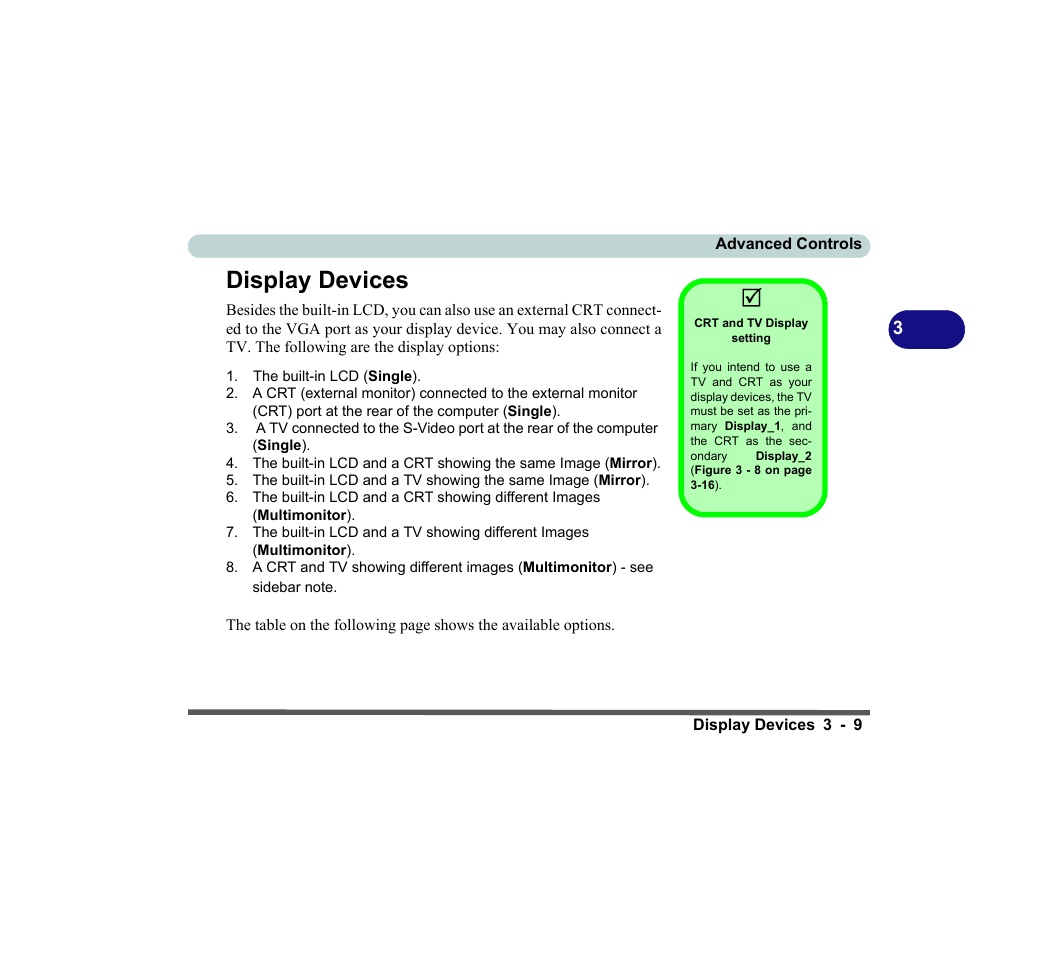 Display devices, Crt and tv display setting, Display devices -9 | chiliGREEN D620S U User Manual | Page 92 / 209
