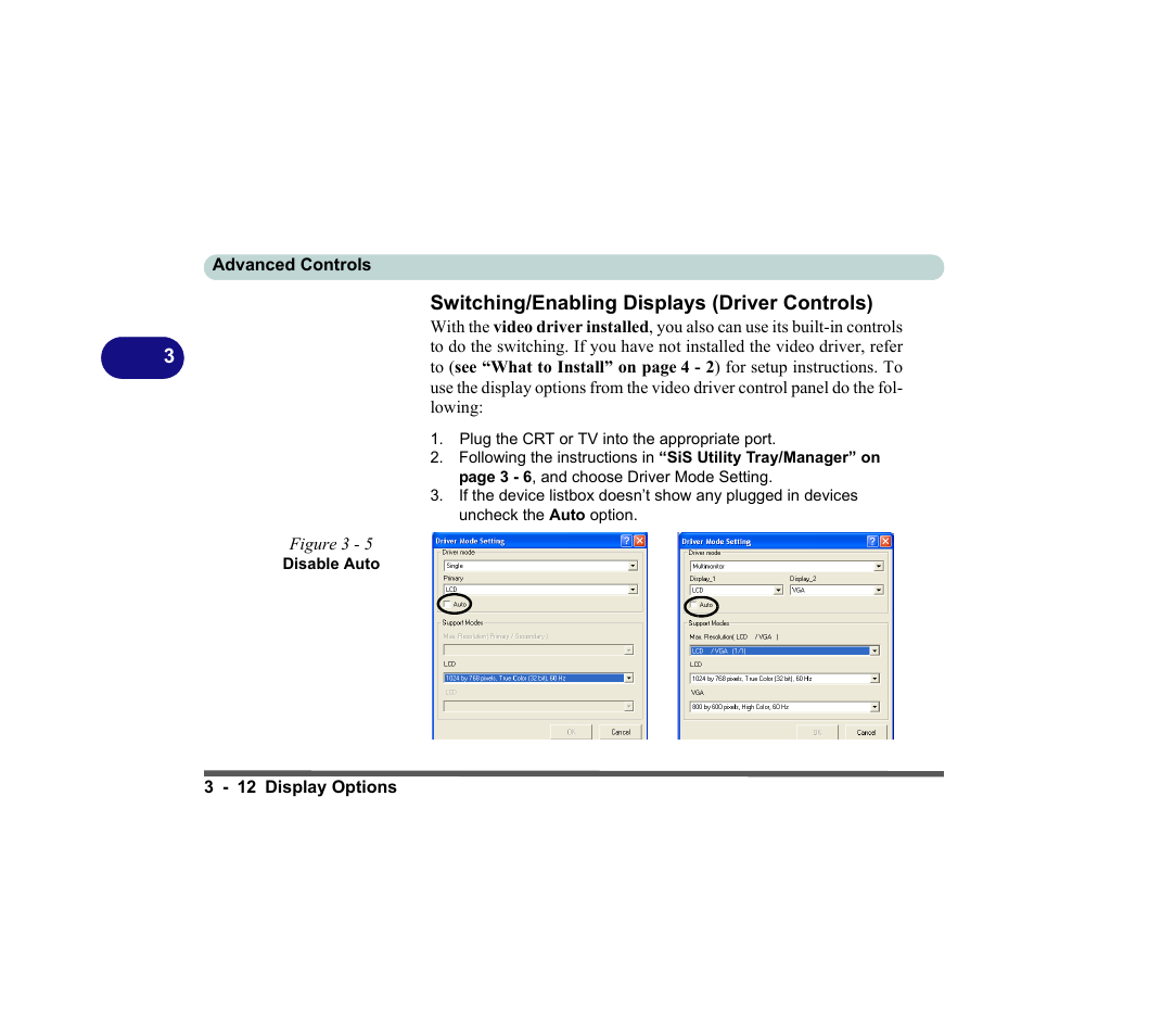 Switching/enabling displays (driver controls), Figure 3 - 5 disable auto, Switching/enabling displays (driver controls) -12 | chiliGREEN D620S U User Manual | Page 95 / 209