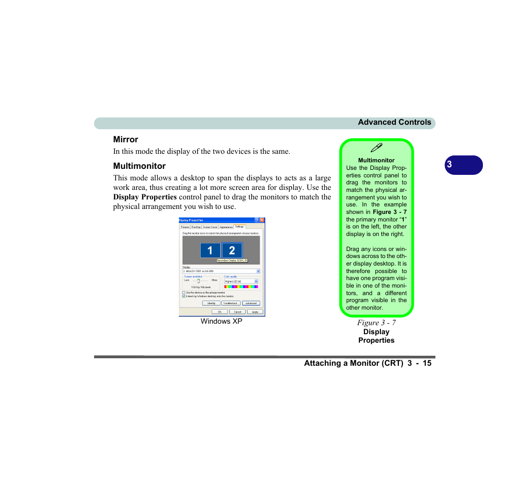Mirror, Multimonitor, Figure 3 - 7 display properties | Mirror -15, Multimonitor -15 | chiliGREEN D620S U User Manual | Page 98 / 209