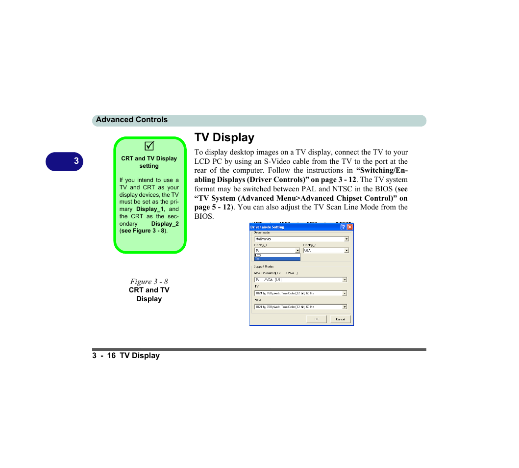 Tv display, Crt and tv display setting, Figure 3 - 8 crt and tv display | Tv display -16 | chiliGREEN D620S U User Manual | Page 99 / 209