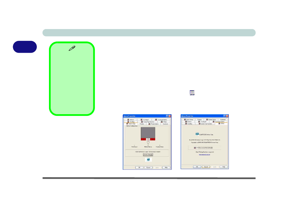 Touchpad and buttons/mouse, Configuring the touchpad and buttons, Touchpad and buttons/mouse -10 | Configuring the touchpad and buttons -10 | chiliGREEN M400A User Manual | Page 48 / 162