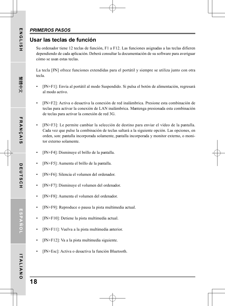 Usar las teclas de función | chiliGREEN QW6 User Manual | Page 106 / 198