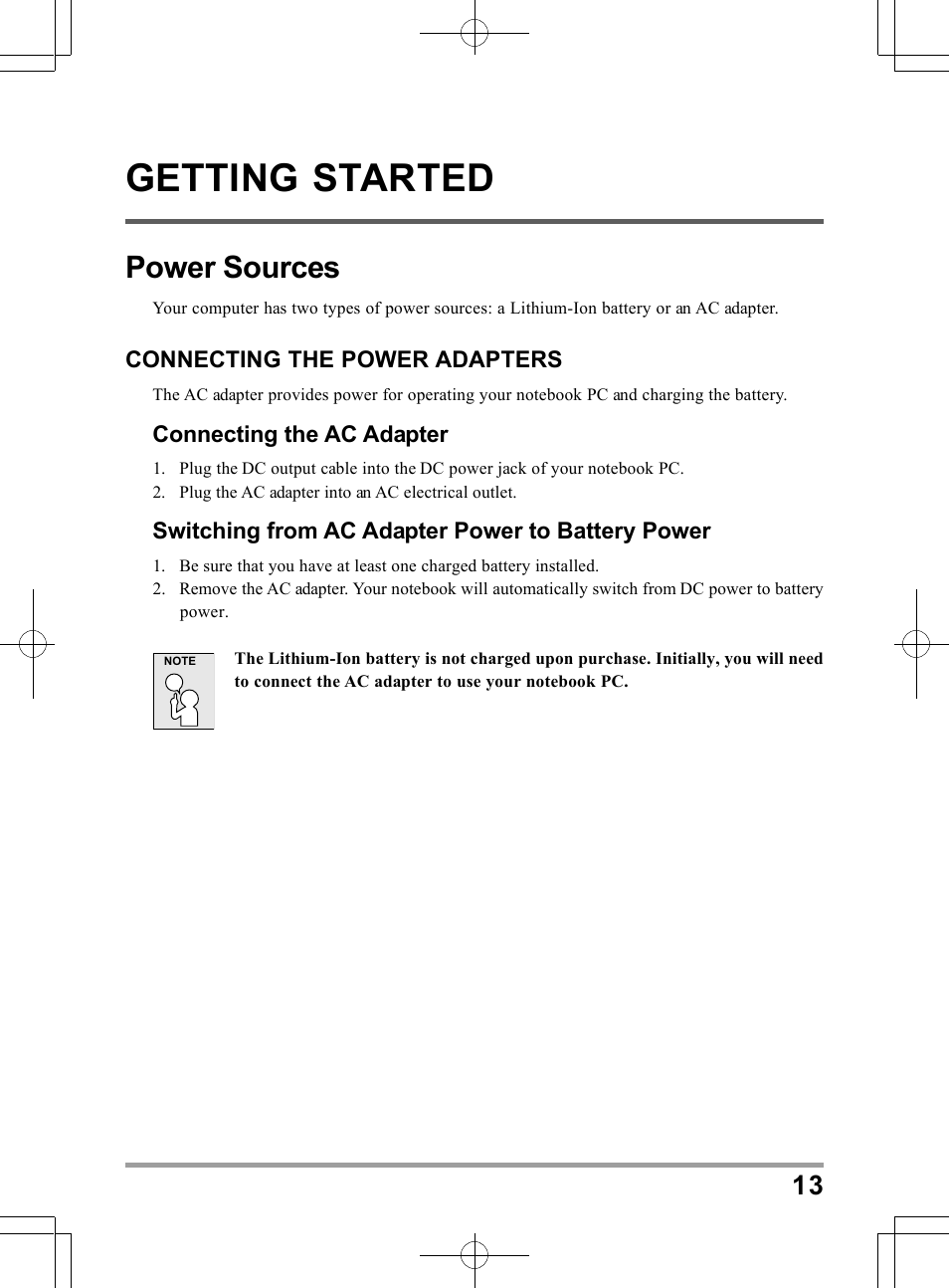 Getting started, Power sources | chiliGREEN QW6 User Manual | Page 13 / 198