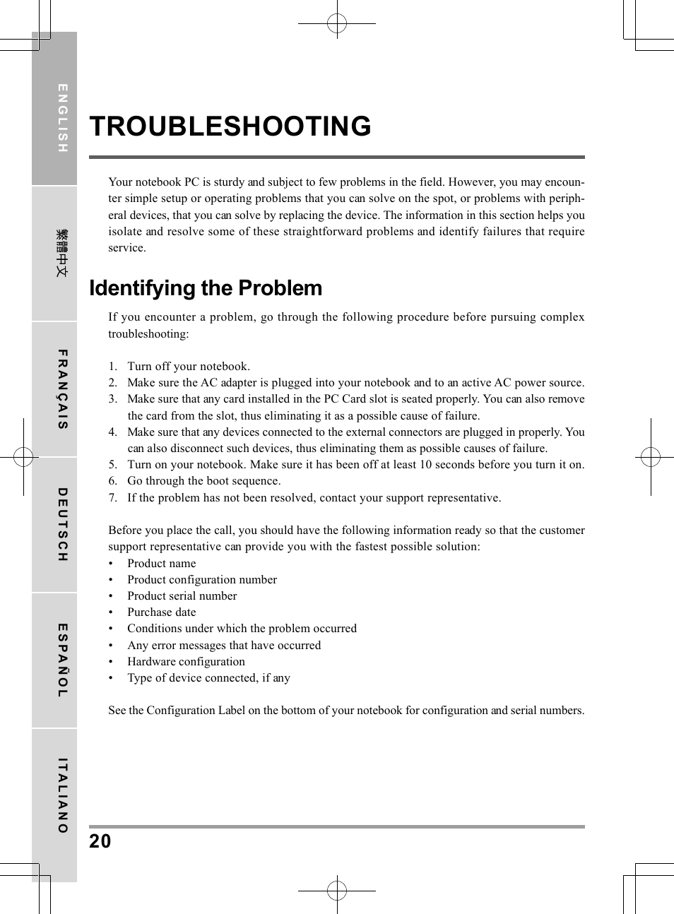 Troubleshooting, Identifying the problem | chiliGREEN QW6 User Manual | Page 20 / 198