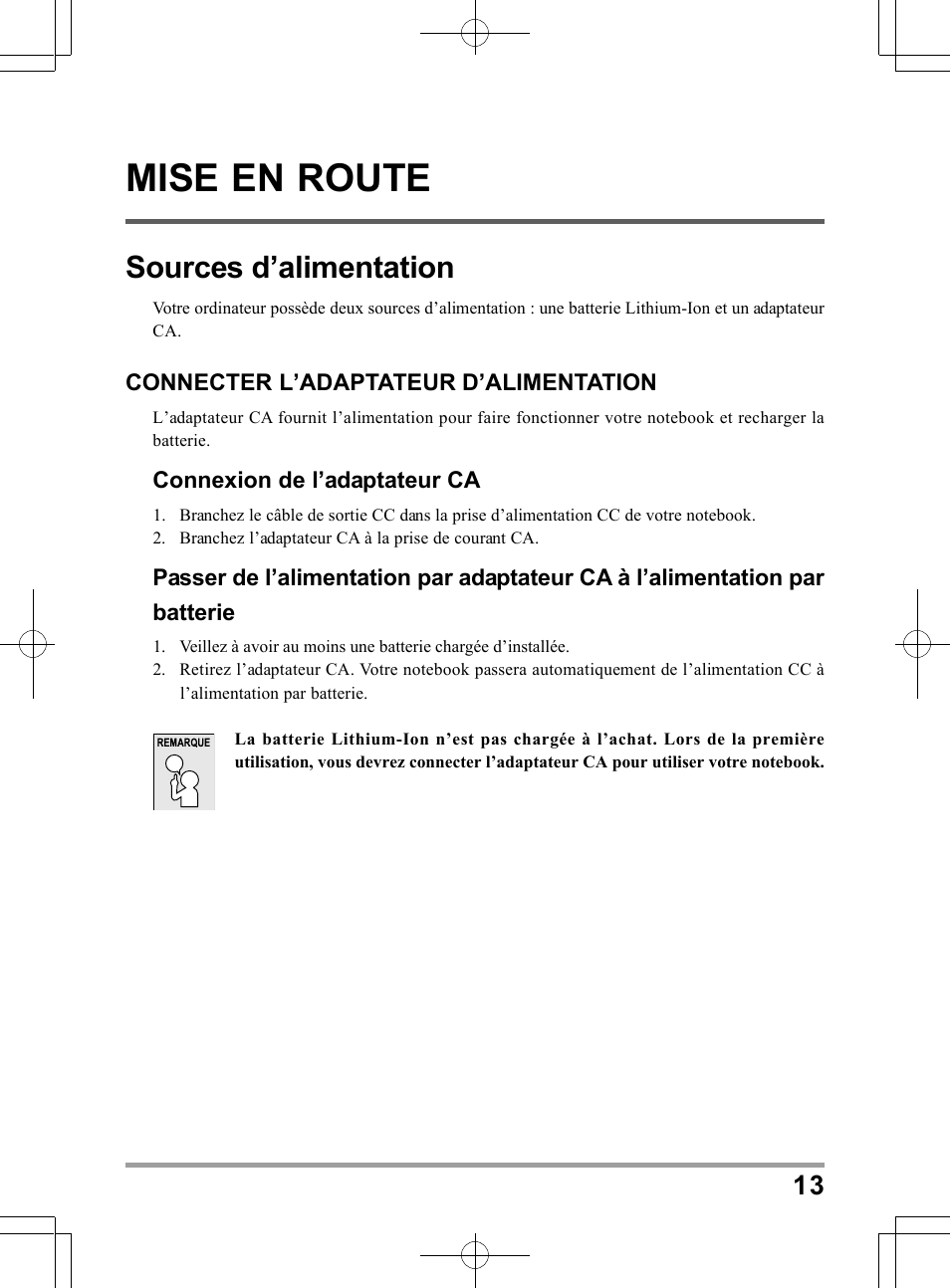 Mise en route, Sources d’alimentation | chiliGREEN QW6 User Manual | Page 57 / 198