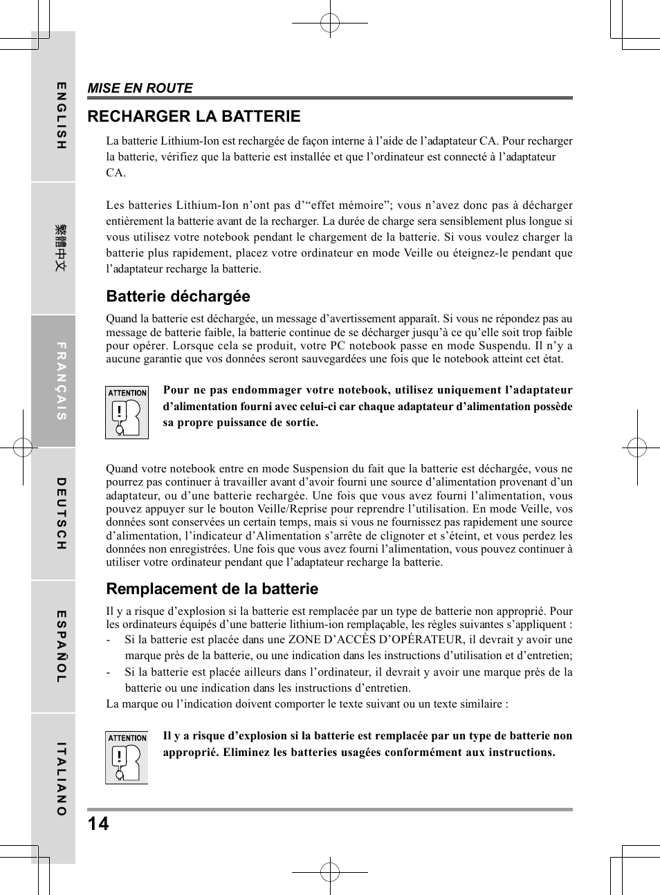 Recharger la batterie, Batterie déchargée, Remplacement de la batterie | chiliGREEN QW6 User Manual | Page 58 / 198