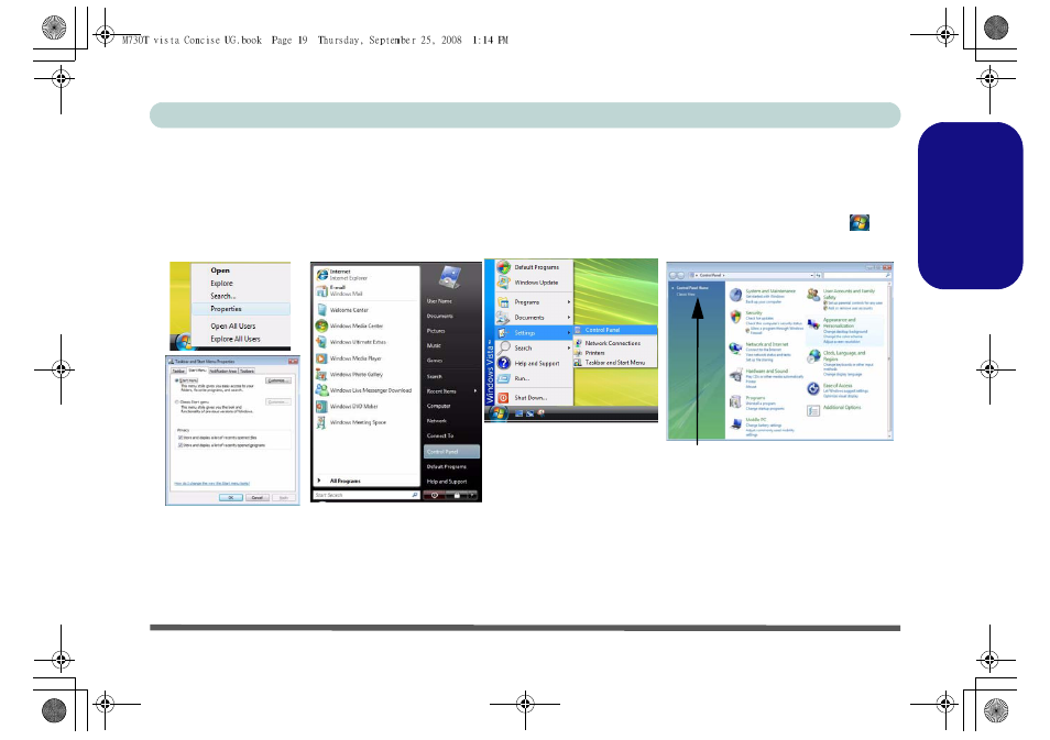 Windows vista start menu & control panel | chiliGREEN M730T User Manual | Page 25 / 216