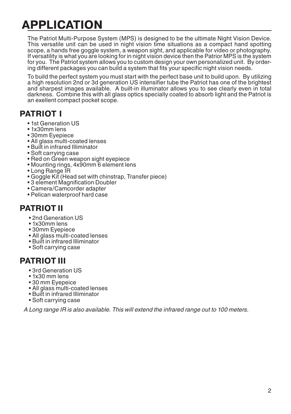 Application, Patriot i, Patriot ii | Patriot iii | ATN Night Patriot User Manual | Page 3 / 12