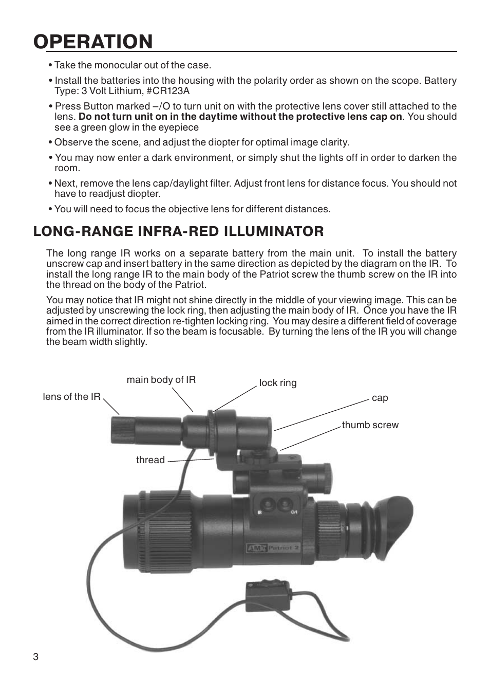 Operation, Long-range infra-red illuminator | ATN Night Patriot User Manual | Page 4 / 12