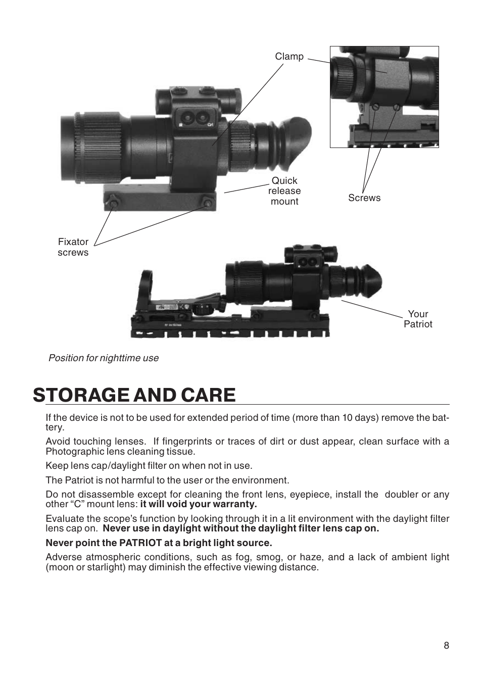 Storage and care | ATN Night Patriot User Manual | Page 9 / 12