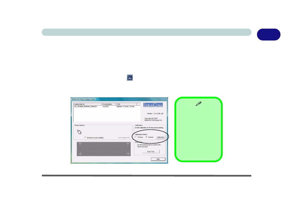 Tablet pc input, Calibrating the touch screen, Tablet pc input -7 | Calibrating the touch screen -7 | chiliGREEN 12 TN120R User Manual | Page 29 / 240