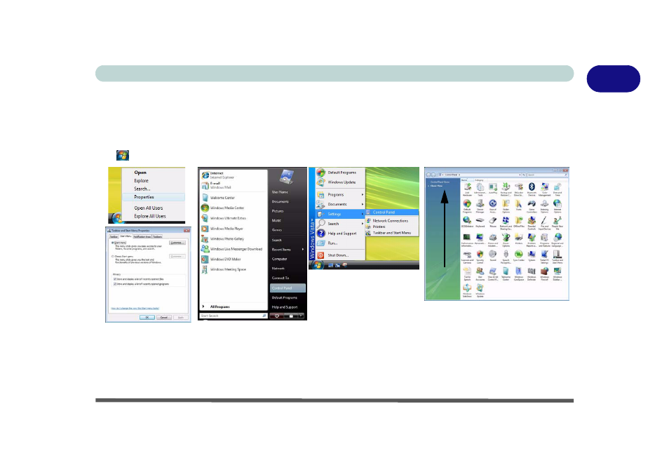 Windows vista start menu & control panel, Windows vista start menu & control panel -15 | chiliGREEN 12 M72xR User Manual | Page 35 / 232