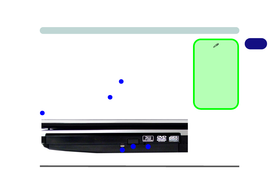 Optical (cd/dvd) device, Loading discs, Optical (cd/dvd) device -3 | Loading discs -3 | chiliGREEN 12 M72xR User Manual | Page 41 / 232