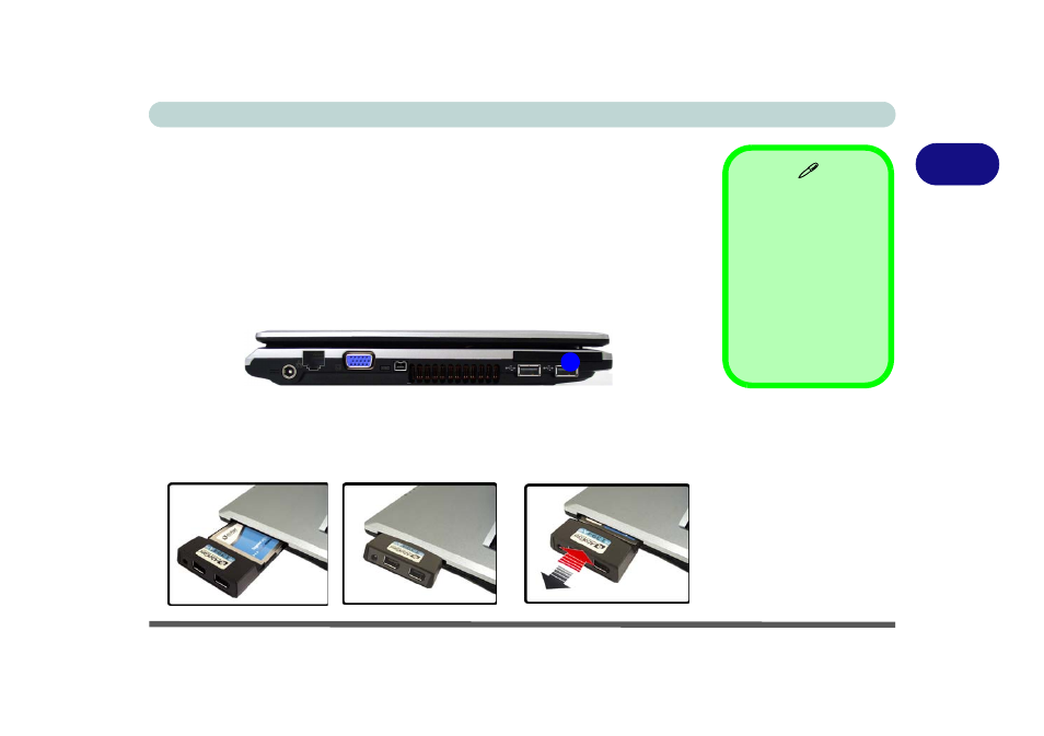 Expresscard slot, Inserting and removing expresscards, Expresscard slot -7 | Inserting and removing expresscards -7 | chiliGREEN 12 M72xR User Manual | Page 45 / 232